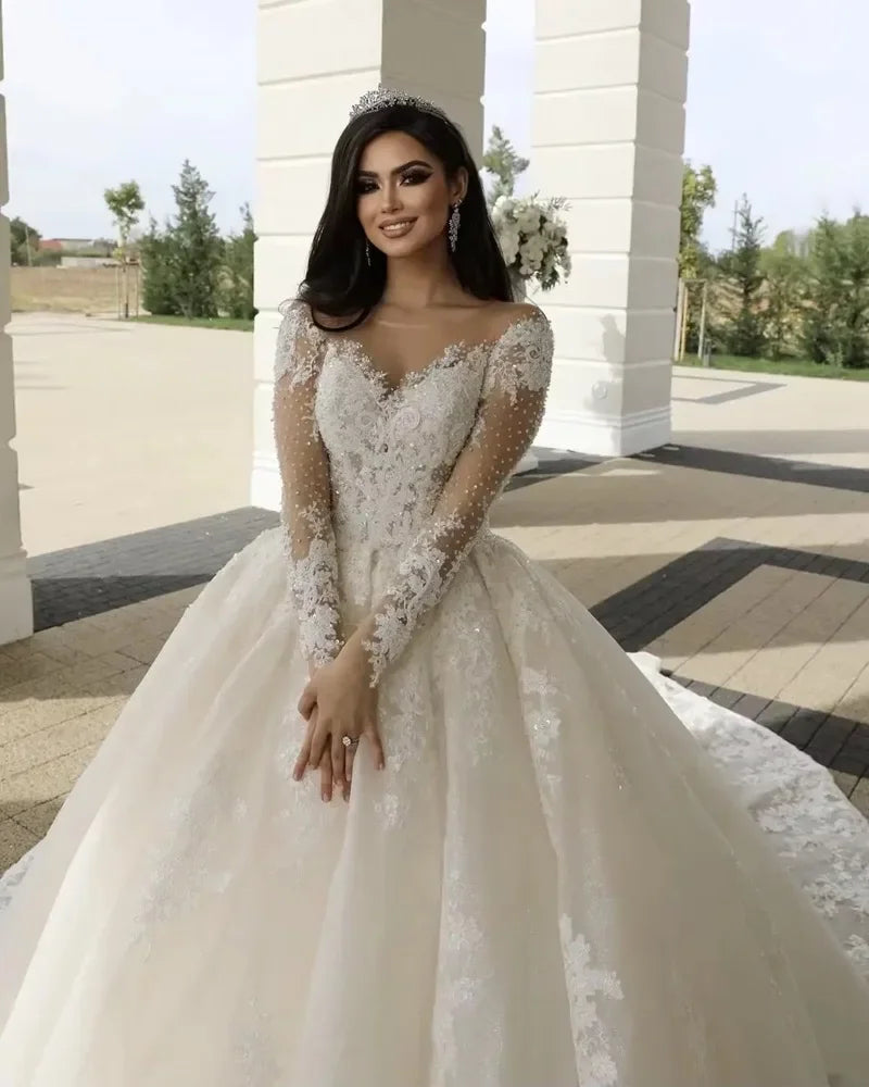 Robe Lace Beading Bride Dress Ball Gown