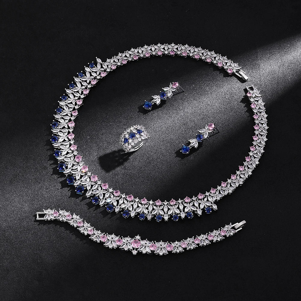 4-Piece Ring Cubic Zirconia Dubai Nigeria Crystal Wedding Jewellery Set
