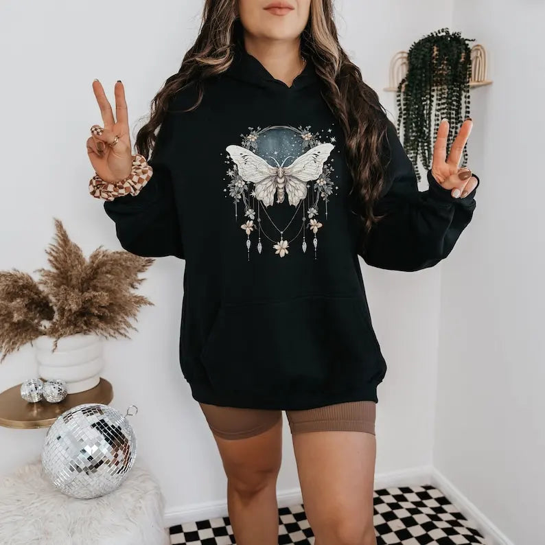 Vintage Boho Dreamy Luna Moth Hoodie for women