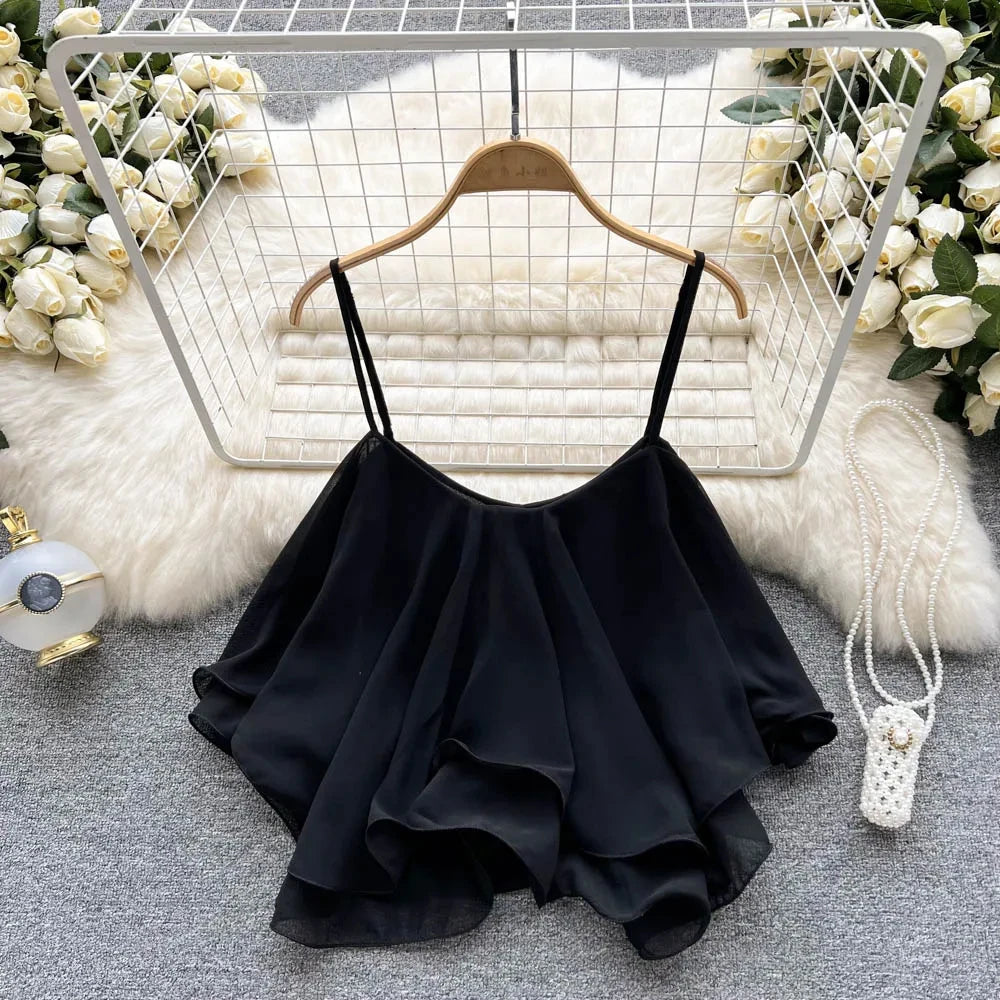 Spaghetti Straps Ruffle Corset Crop Top