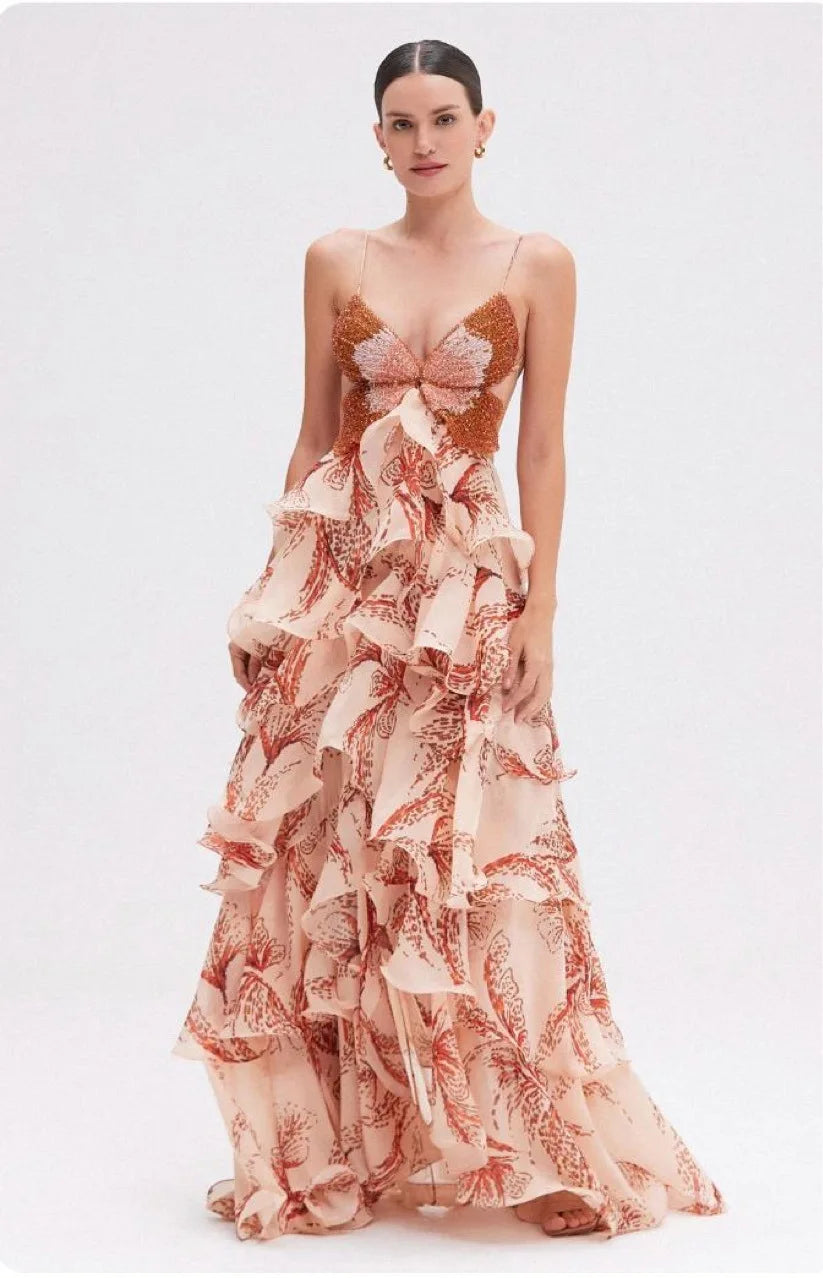 Multi-Layer Ruffle Long Dr Women's Summer