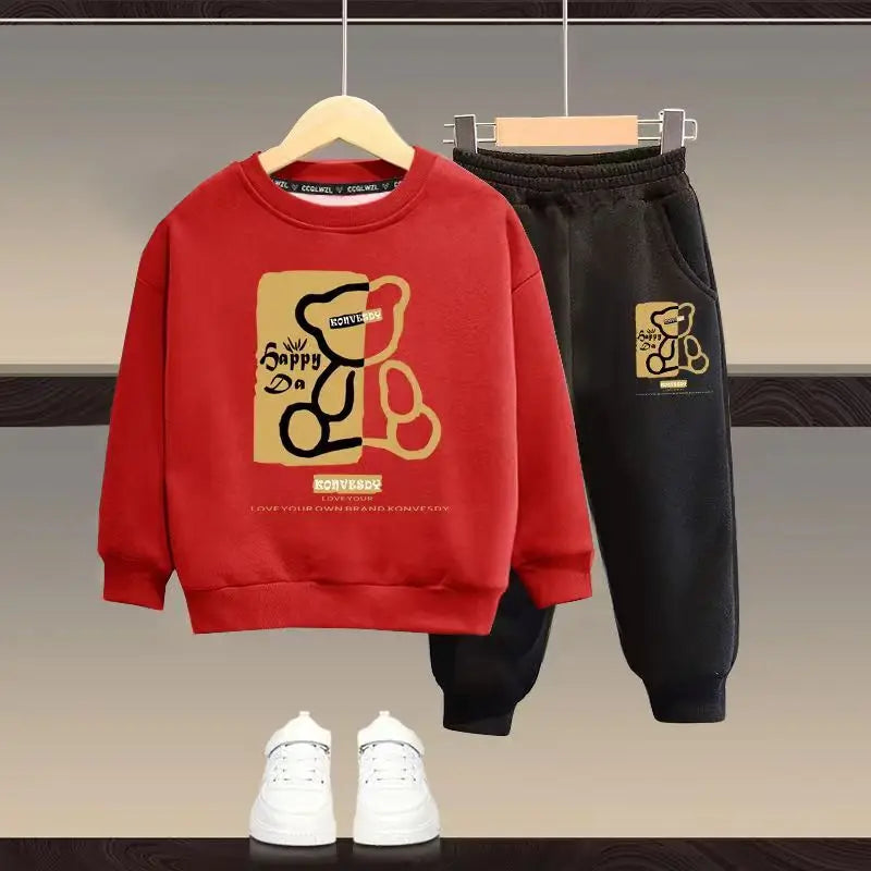 Cartoon Bear Printed Sweatshirt Pullover And Pants 2pcs Suit
