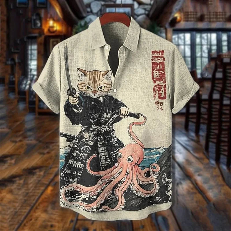 Cat Printed Pattern Men's Shirt