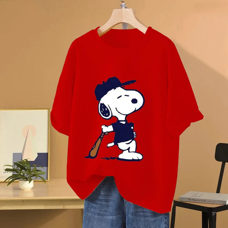 Snoopy Baseball Cartoon Anime Women T-shirt