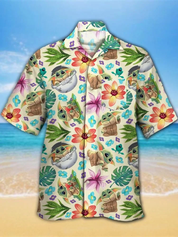Monster with Mech Ocean Waves Short Sleeve Shirt