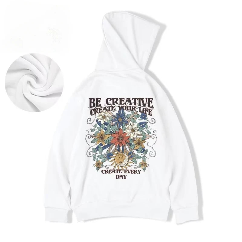 American Sun Moon Flower Print Oversized Hoodie Unisex
