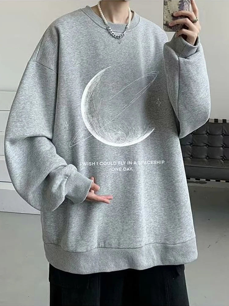 Gothic Moon Printed Long Sleeve Sweatshirts For Men