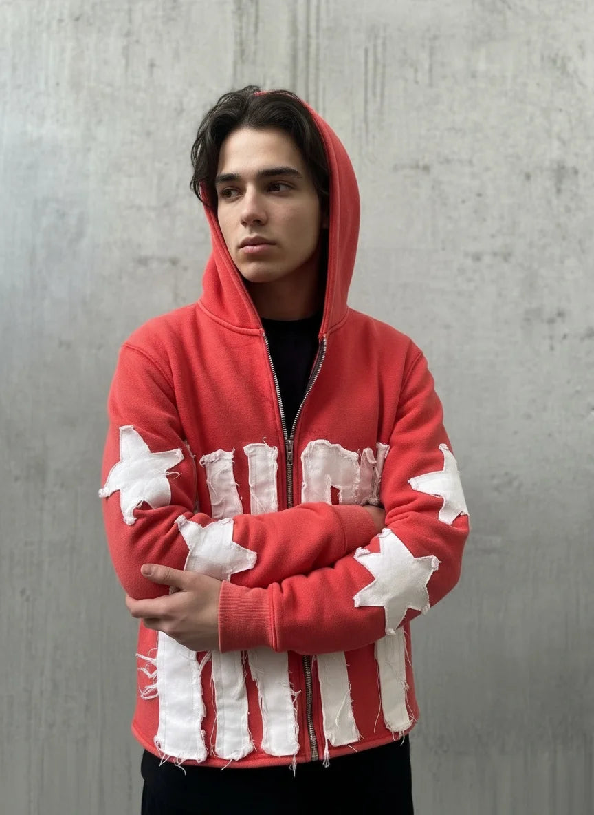 Patchwork letter star pattern pullover and hoodie