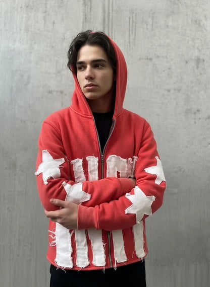 Patchwork letter star pattern pullover and hoodie