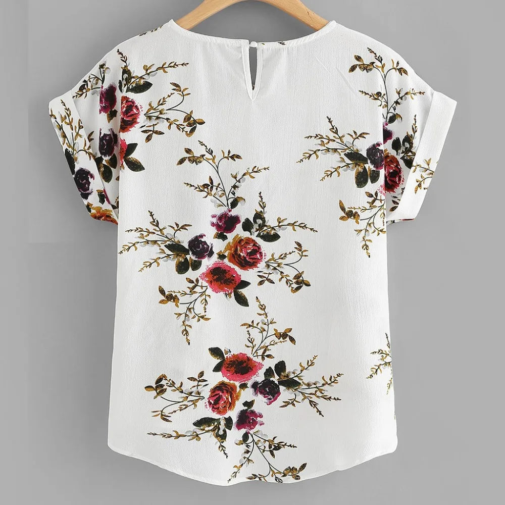 Floral Print B O-Neck Tee Top