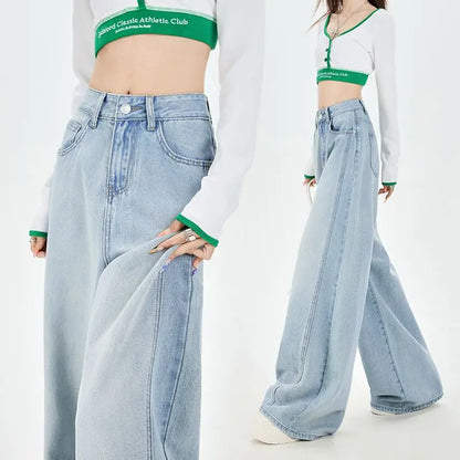 Retro Girl Denim Wide Loose High Waisted Slim Pants