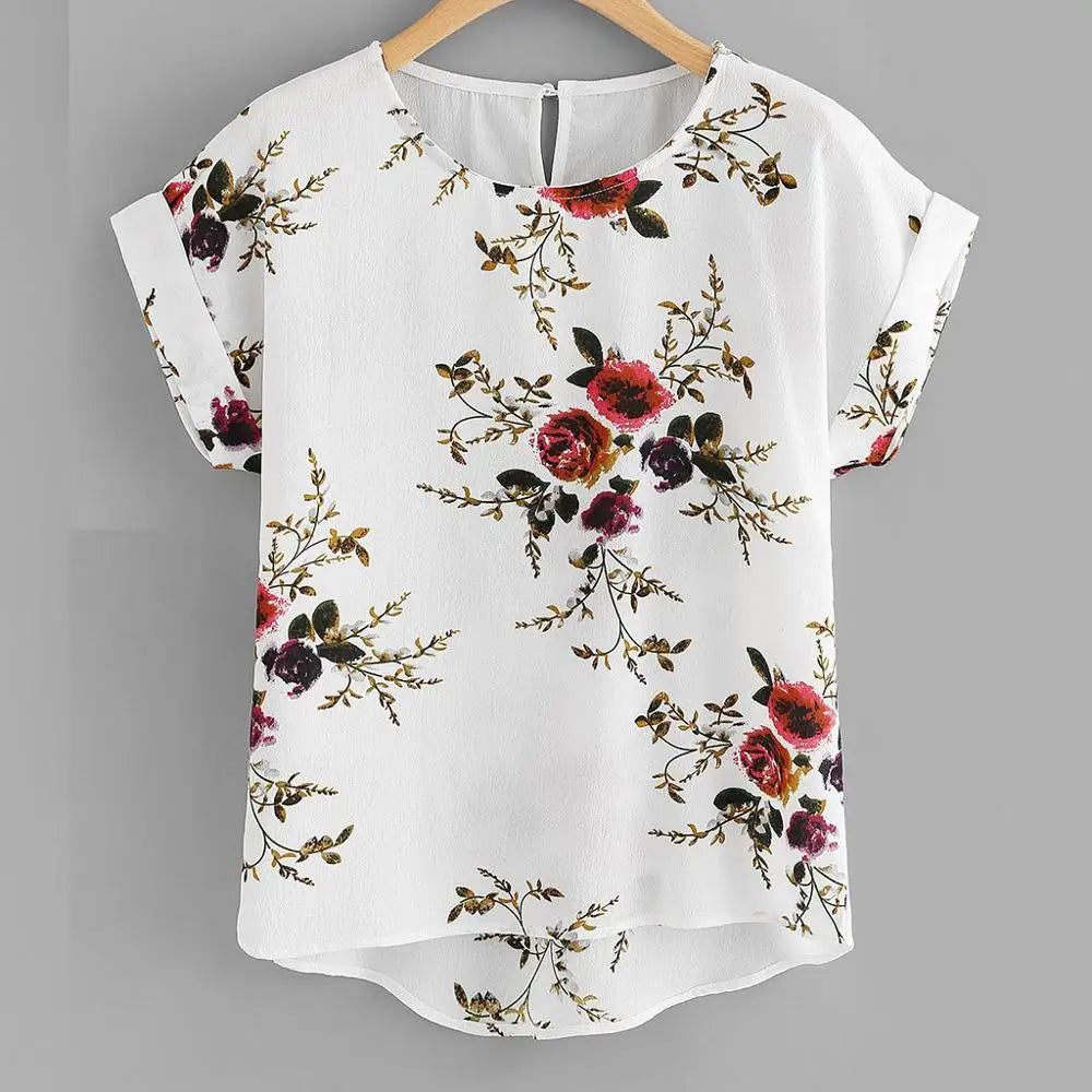 Floral Print B O-Neck Tee Top