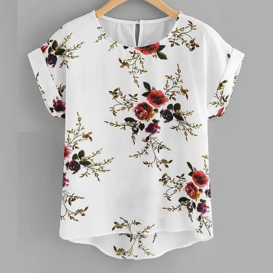 Floral Print B O-Neck Tee Top