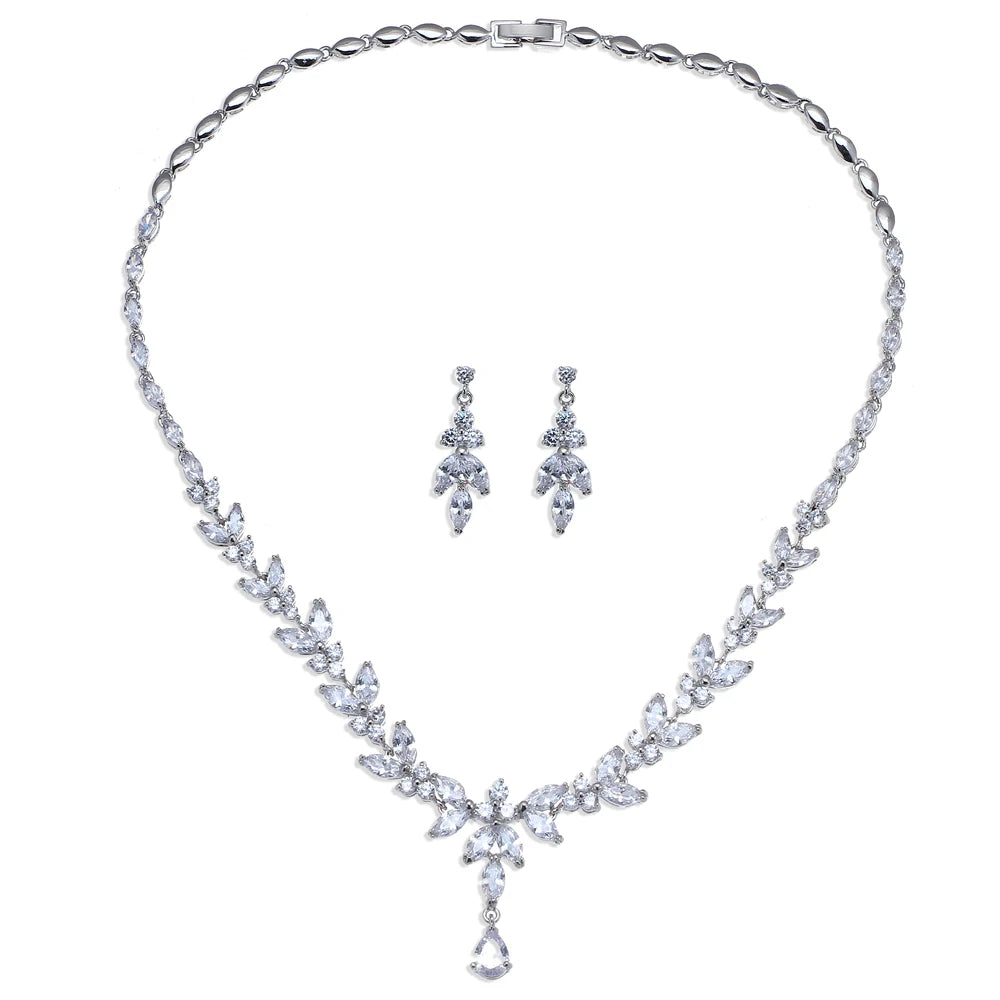 Cubic Zircon Stud Earrings & Necklace