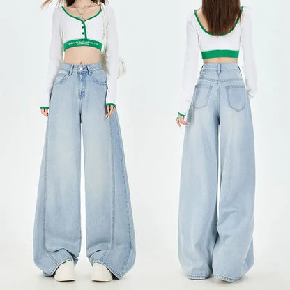Retro Girl Denim Wide Loose High Waisted Slim Pants