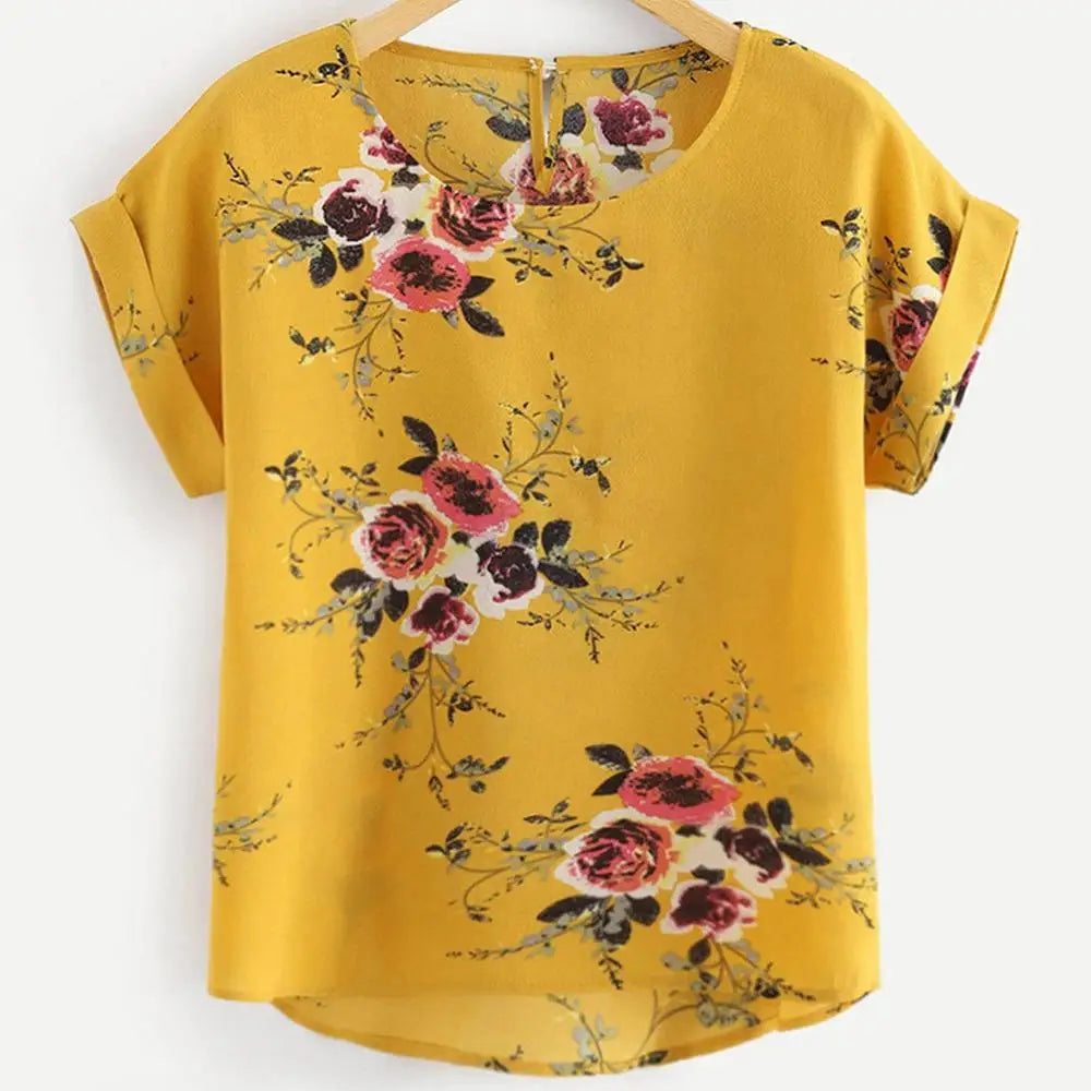 Floral Print B O-Neck Tee Top