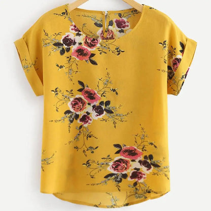 Floral Print B O-Neck Tee Top