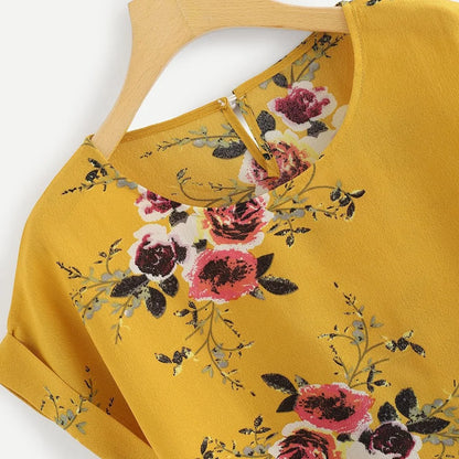 Floral Print B O-Neck Tee Top