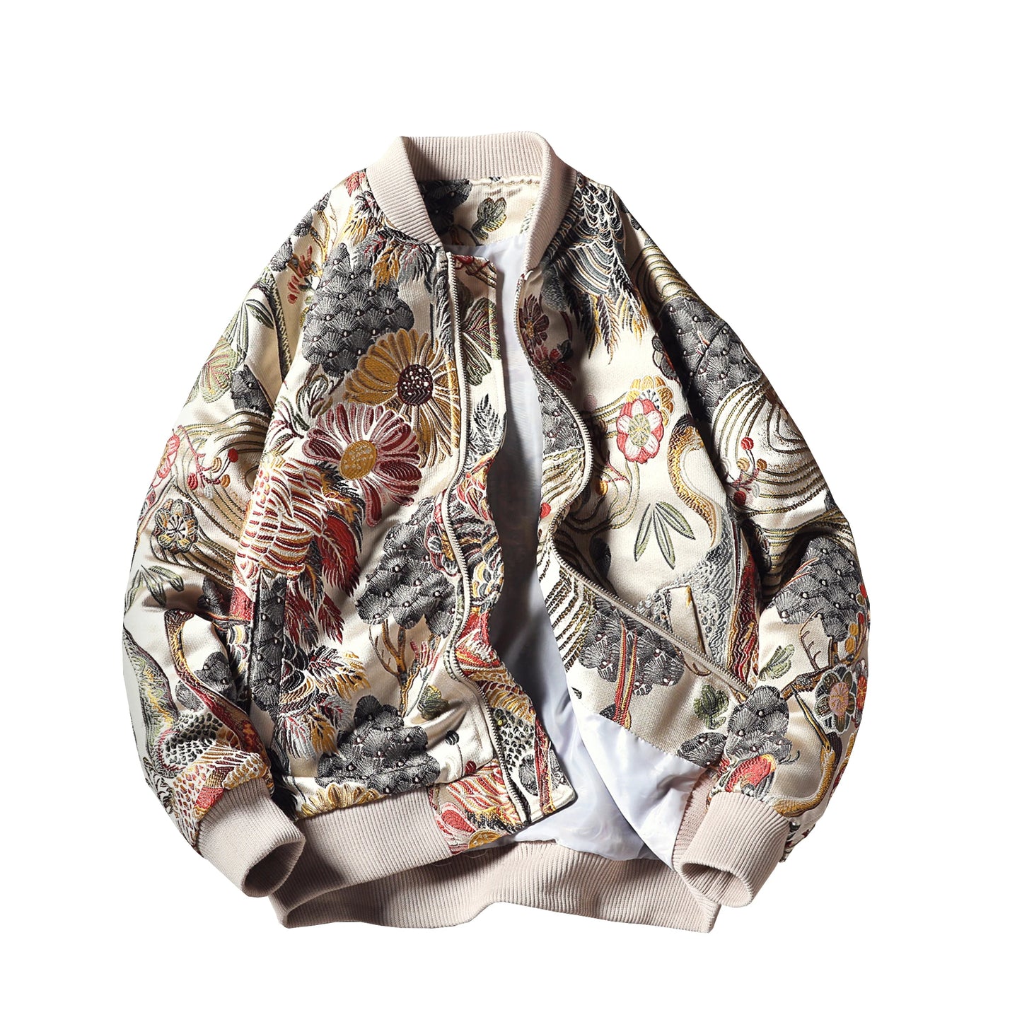 Vintage Floral Dragon Print Zip-Up Hoodie For men