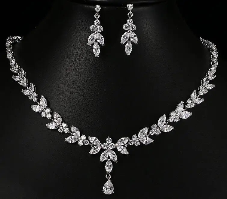 Cubic Zircon Stud Earrings & Necklace