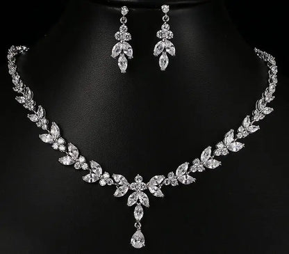 Cubic Zircon Stud Earrings & Necklace