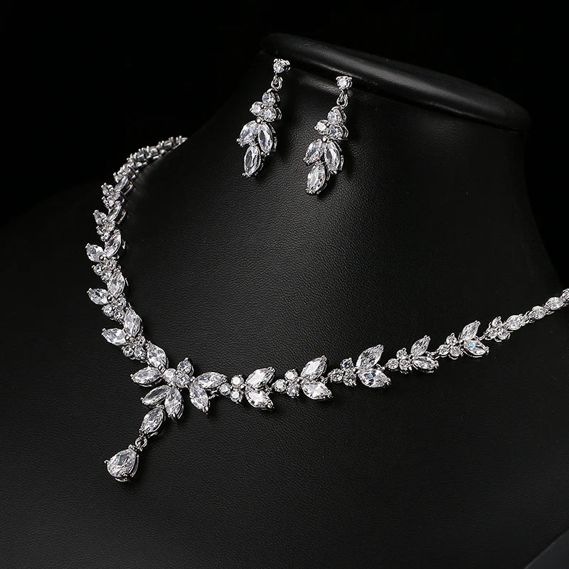 Cubic Zircon Stud Earrings & Necklace