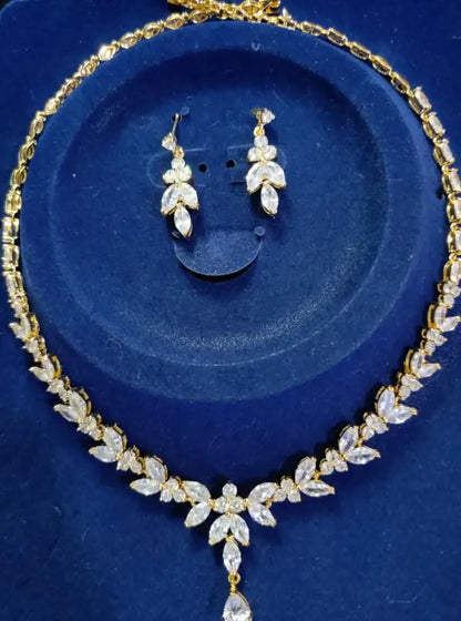 Cubic Zircon Stud Earrings & Necklace