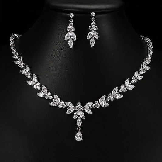 Cubic Zircon Stud Earrings & Necklace