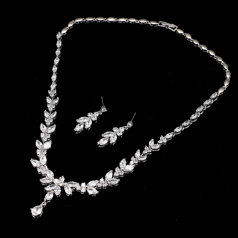 Cubic Zircon Stud Earrings & Necklace