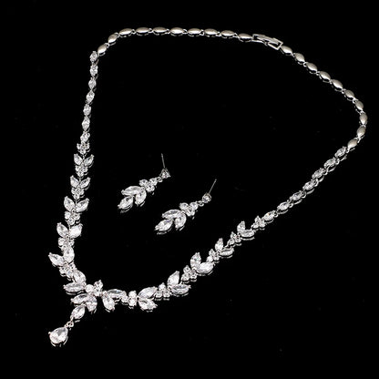 Cubic Zircon Stud Earrings & Necklace