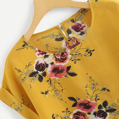 Floral Print B O-Neck Tee Top