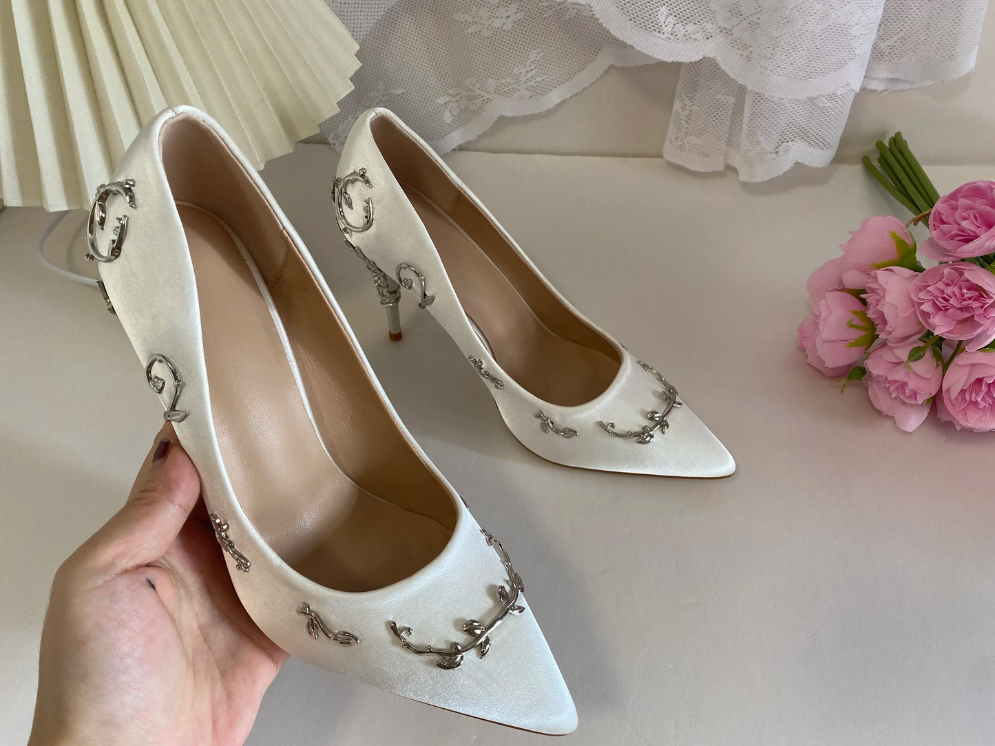 Leaves Metal Heel Pumps For Women