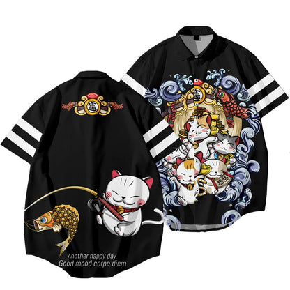 Black Dragon Tiger Print Ethnic Shirt