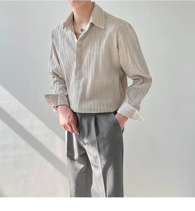 Black Apricot White Long-sleeved Shirt for Men