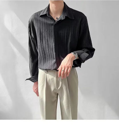 Black Apricot White Long-sleeved Shirt for Men