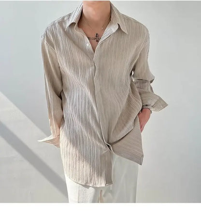 Black Apricot White Long-sleeved Shirt for Men