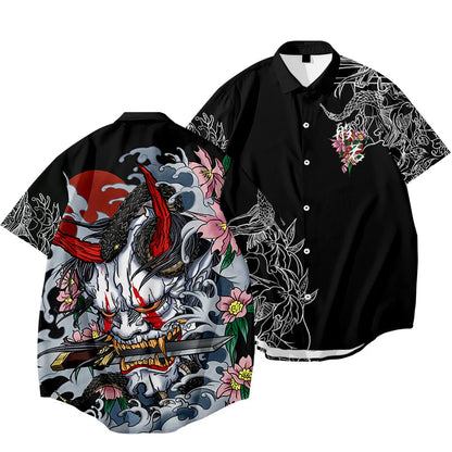 Black Dragon Tiger Print Ethnic Shirt