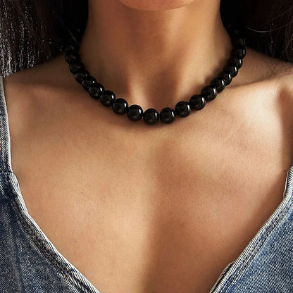 Black Imitation Pearl Choker Necklace
