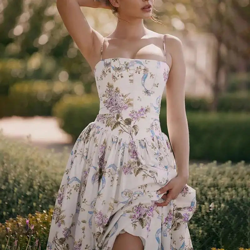 Floral Printed Sexy A-line Dress Women