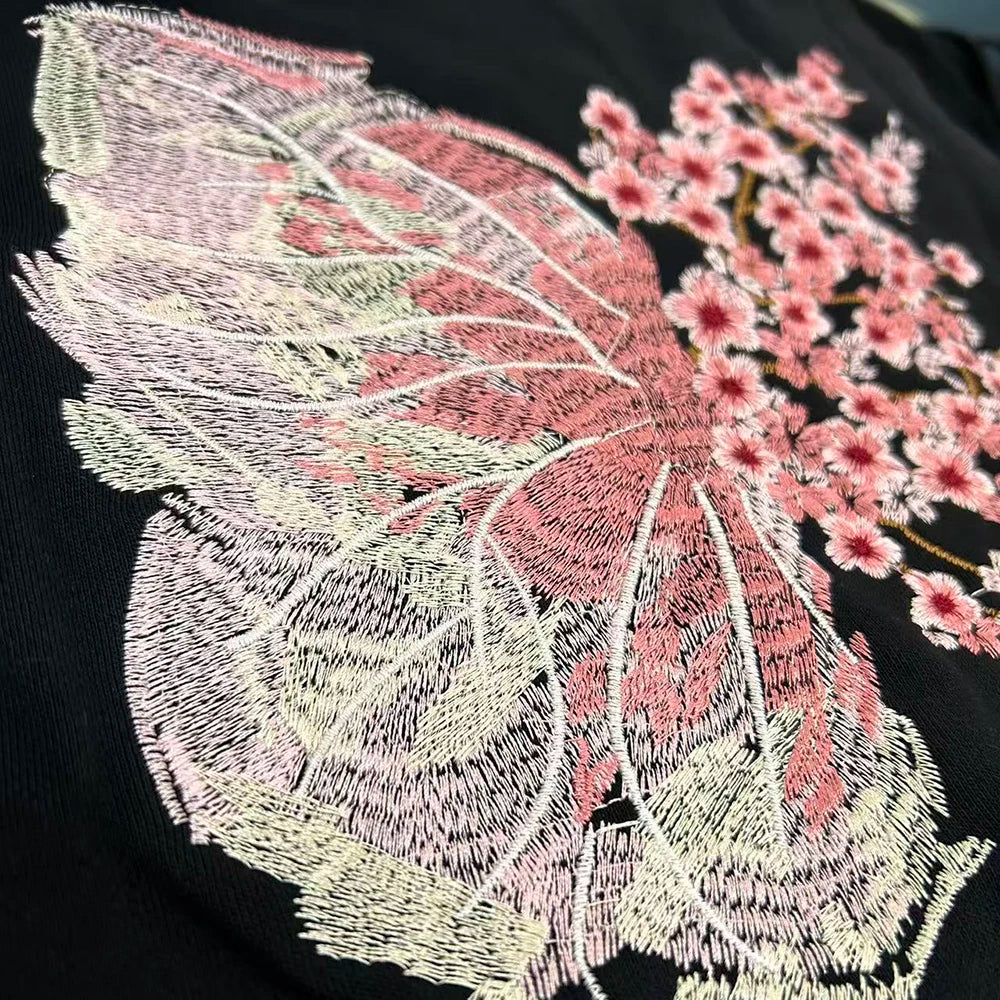 Butterfly Embroidery Solid Pocket Hooded Unisex