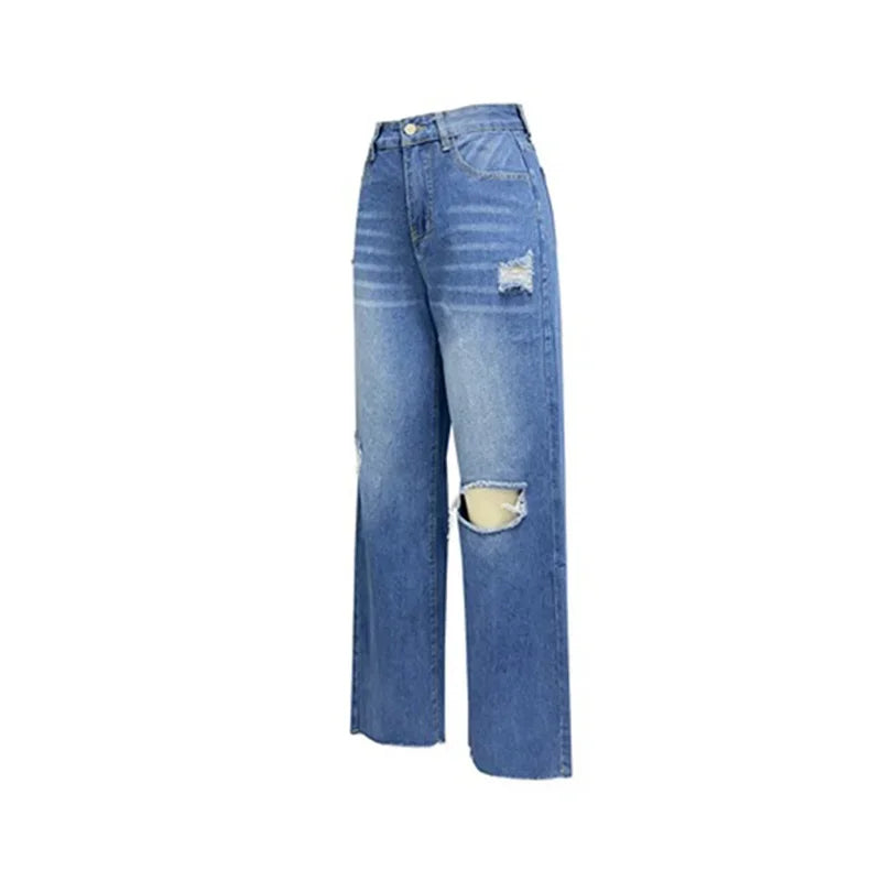 Broken Holes Trend Straight Jeans