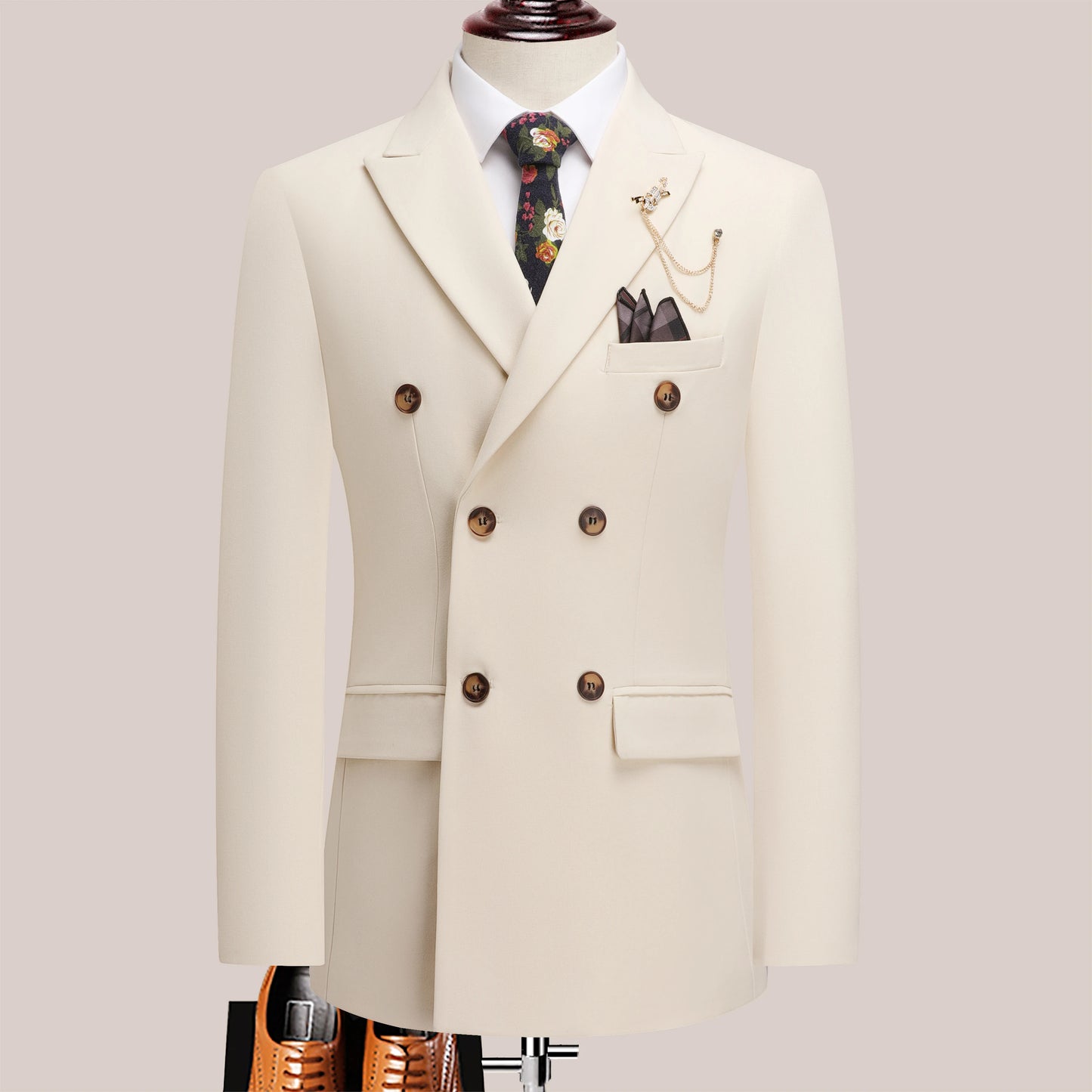 Men's Solid Color Suit Two-Piece Set With Lapel Collar