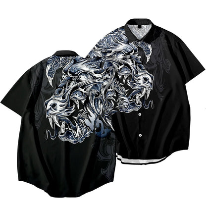 Black Dragon Tiger Print Ethnic Shirt