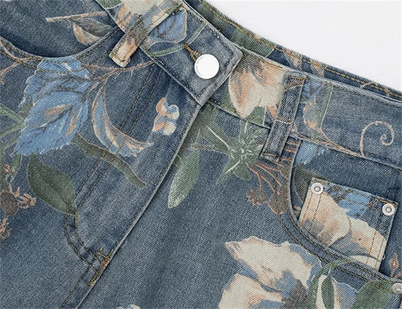 Women's Flower Print Baggy Jeans