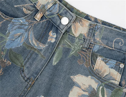 Women's Flower Print Baggy Jeans