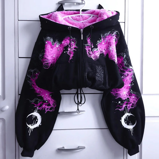 Lunar Nebula: Oversized Crop Zip-Up for Women
