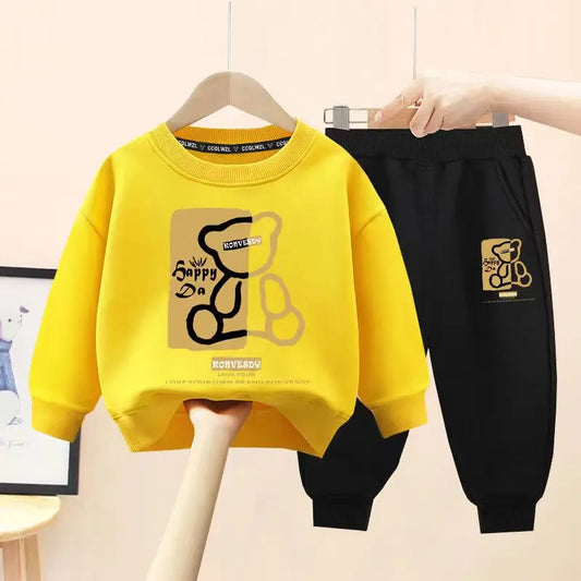 Cartoon Bear Printed Sweatshirt Pullover And Pants 2pcs Suit