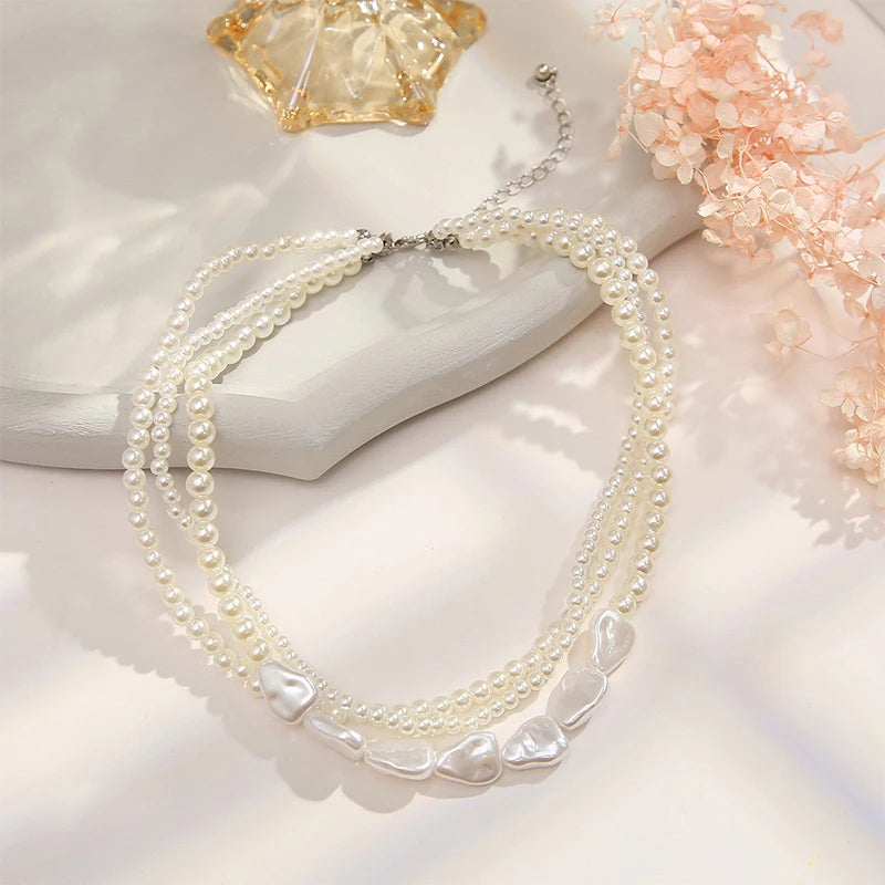 Chokers Retro Neck Imitation Pearls Heart Chain
