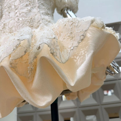 Corset Ball Gown Elegant Lace Peplum Strapless Dress