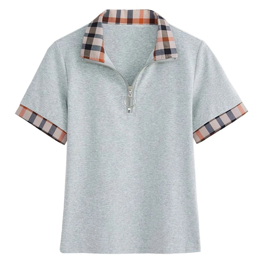 Polo Collar Checkered Short sleeved T-shirt Women's